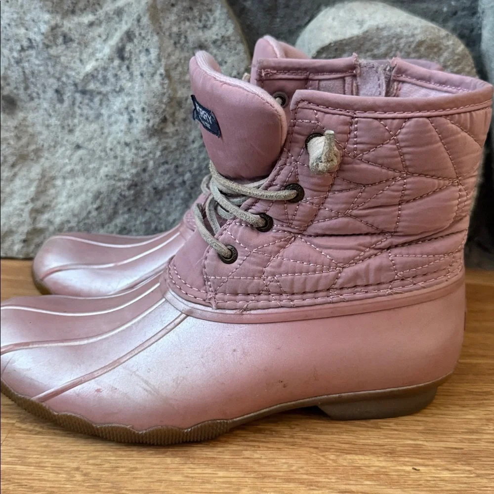 Sperry Saltwater Rose Pink rubber duck Boots quilted nylon youth size 5 - Picture 3 of 6
